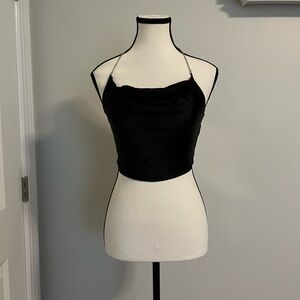 Black with Silver Chain Cropped Halter Top 🌟